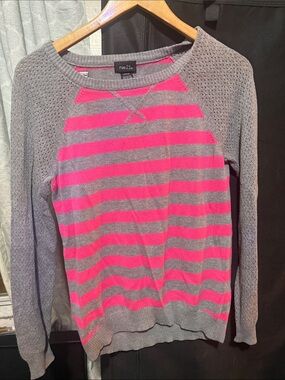 Rue21 Pink and Gray Striped Crewneck Sweater